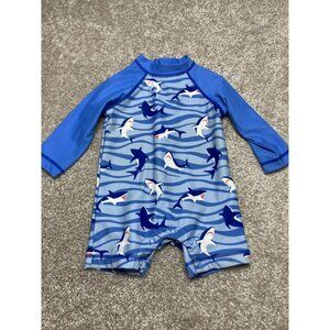 Baby Shark Print Blue Long Sleeve Swimsuit Rash Guard By Little Me  Size 6-9M